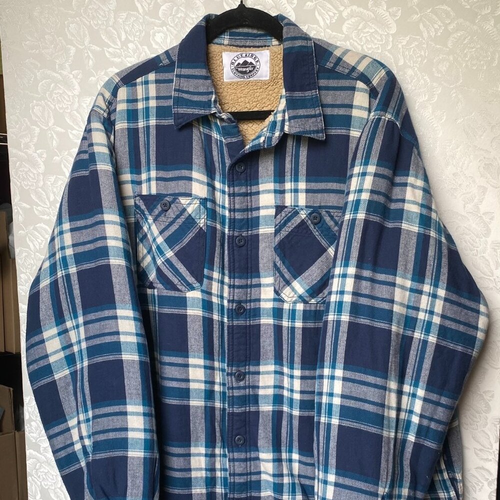 Blue Ridge By Wrangler Sherpa Lined Flannel Blue Plaid Men’s Size XL Tall XLT